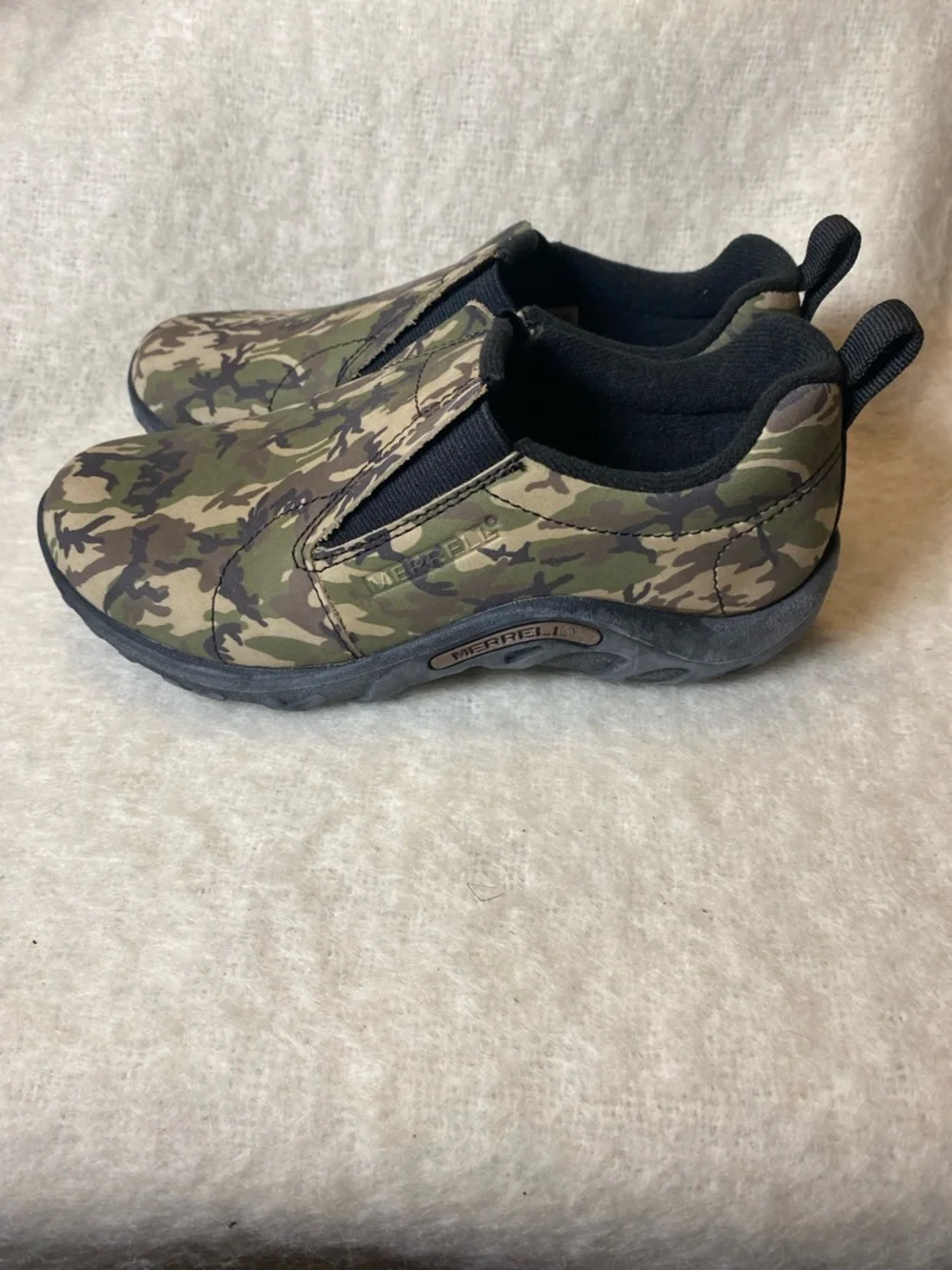 Merrell Kids Camo Slip-On Moccasins in Green and Brown